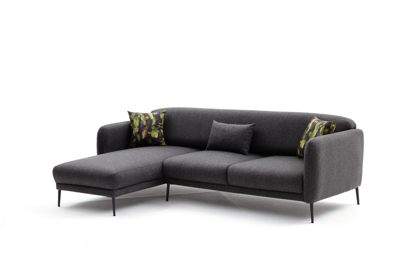 Sofá-cama de canto moderno, antracite, 265 x 80 x 163 cm | Estrutura 100% madeira de faia, tecido antibacteriano, espuma 28 DNS | Elegante e funcional para qualquer espaço