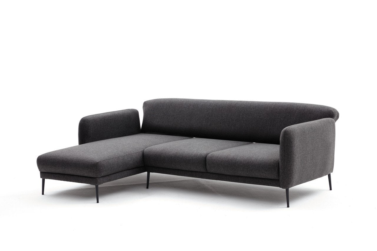 Sofá-cama de canto moderno, antracite, 265 x 80 x 163 cm | Estrutura 100% madeira de faia, tecido antibacteriano, espuma 28 DNS | Elegante e funcional para qualquer espaço