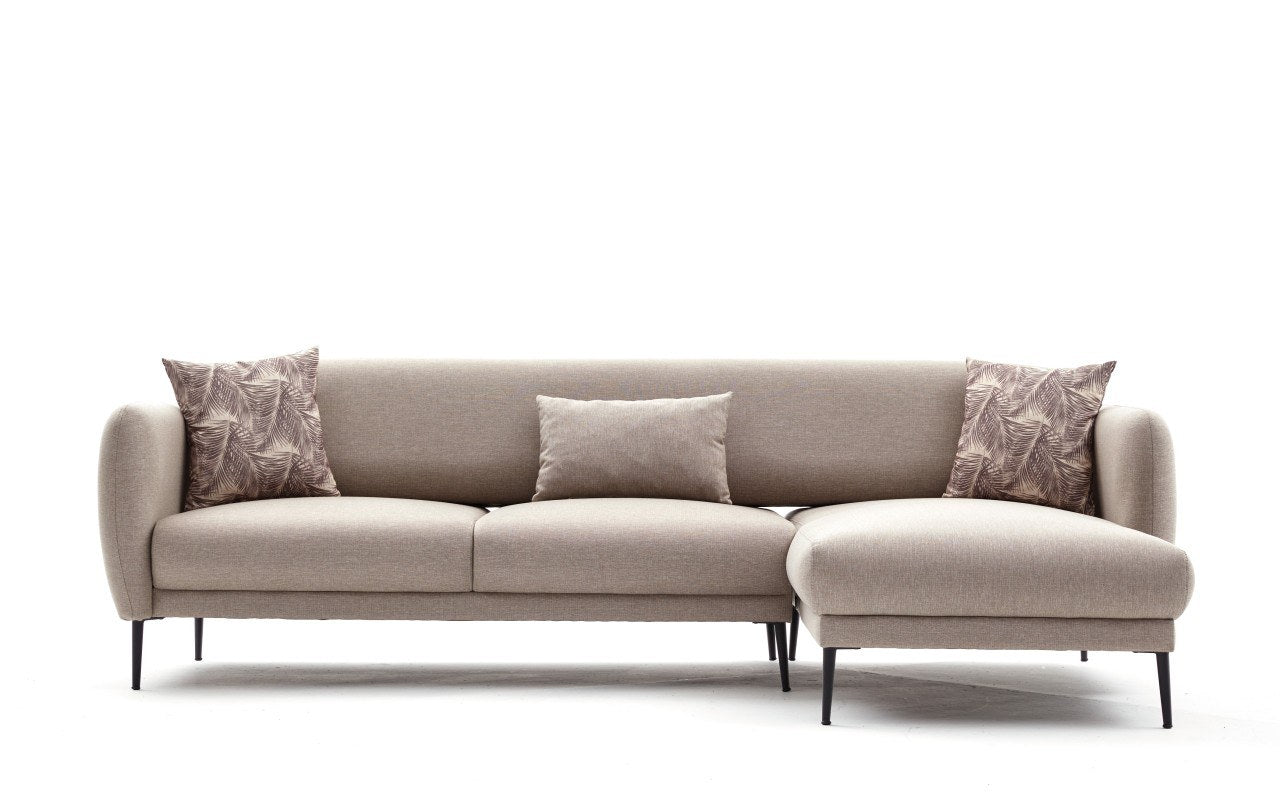 Sofá-cama de canto moderno, creme, 265 cm | Estrutura 100% madeira de faia, tecido antibacteriano, espuma 28 DNS | Elegante e funcional para qualquer espaço, montagem necessária