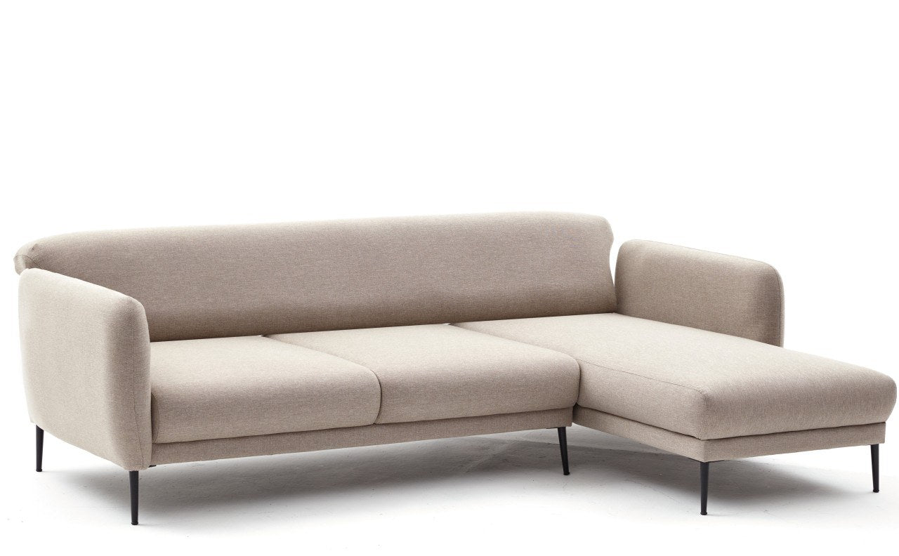 Sofá-cama de canto moderno, creme, 265 cm | Estrutura 100% madeira de faia, tecido antibacteriano, espuma 28 DNS | Elegante e funcional para qualquer espaço, montagem necessária