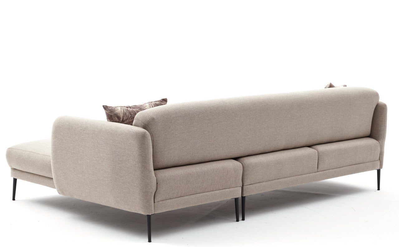 Sofá-cama de canto moderno, creme, 265 cm | Estrutura 100% madeira de faia, tecido antibacteriano, espuma 28 DNS | Elegante e funcional para qualquer espaço, montagem necessária