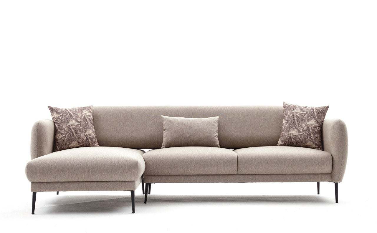 Sofá-cama de canto moderno, creme, 265 cm | Estrutura 100% madeira de faia, tecido antibacteriano, espuma 28 DNS | Elegante e funcional para qualquer espaço, montagem necessária