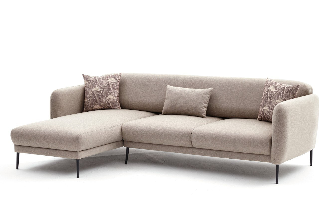 Sofá-cama de canto moderno, creme, 265 cm | Estrutura 100% madeira de faia, tecido antibacteriano, espuma 28 DNS | Elegante e funcional para qualquer espaço, montagem necessária