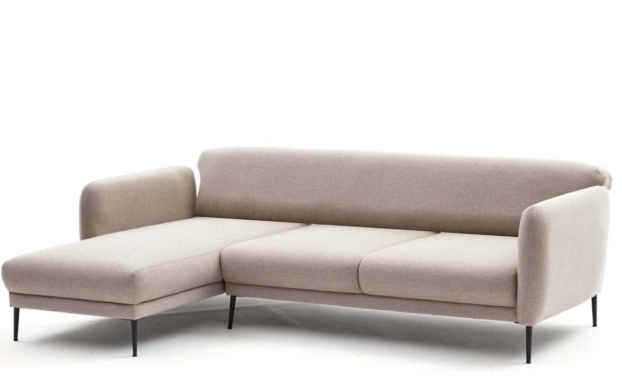 Sofá-cama de canto moderno, creme, 265 cm | Estrutura 100% madeira de faia, tecido antibacteriano, espuma 28 DNS | Elegante e funcional para qualquer espaço, montagem necessária