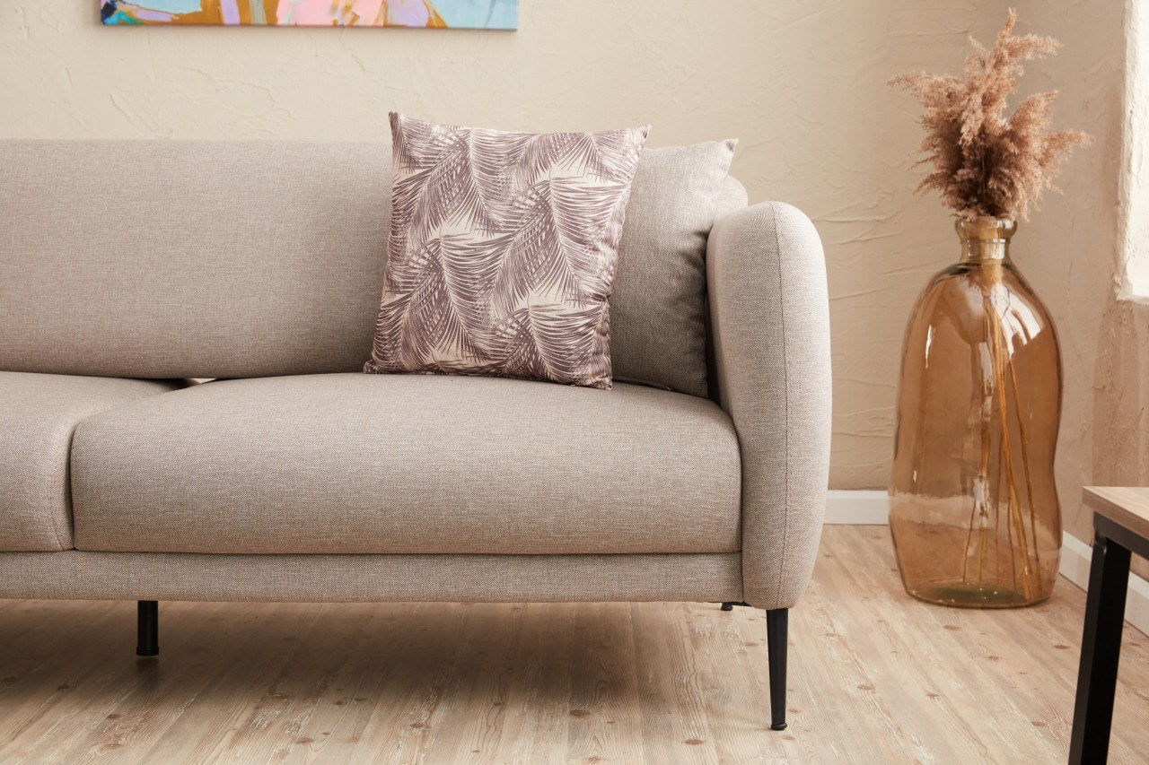 Sofá-cama de canto moderno, creme, 265 cm | Estrutura 100% madeira de faia, tecido antibacteriano, espuma 28 DNS | Elegante e funcional para qualquer espaço, montagem necessária