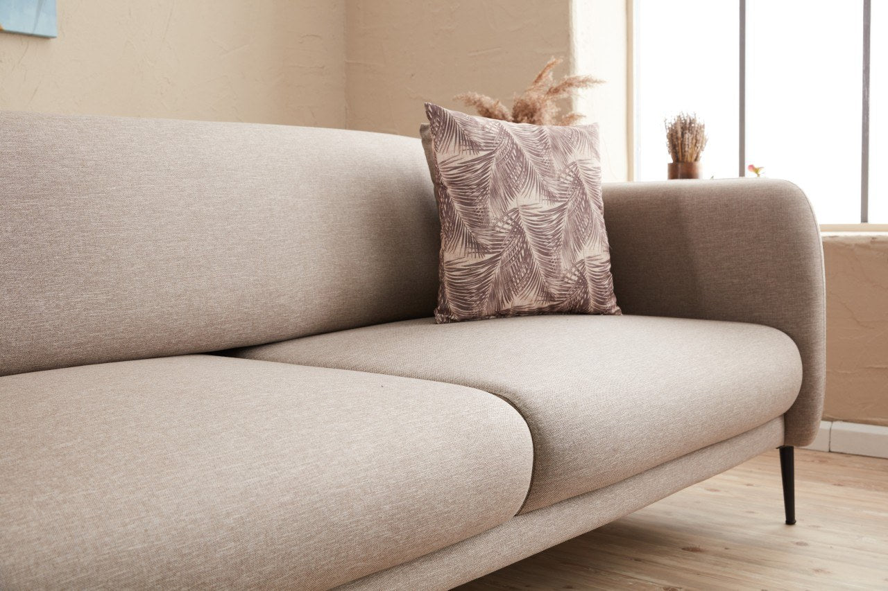 Sofá-cama de canto moderno, creme, 265 cm | Estrutura 100% madeira de faia, tecido antibacteriano, espuma 28 DNS | Elegante e funcional para qualquer espaço, montagem necessária