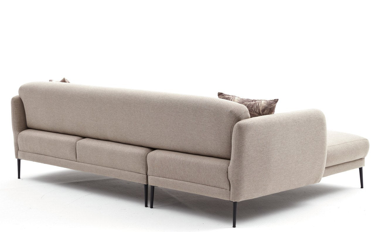 Sofá-cama de canto moderno, creme, 265 cm | Estrutura 100% madeira de faia, tecido antibacteriano, espuma 28 DNS | Elegante e funcional para qualquer espaço, montagem necessária