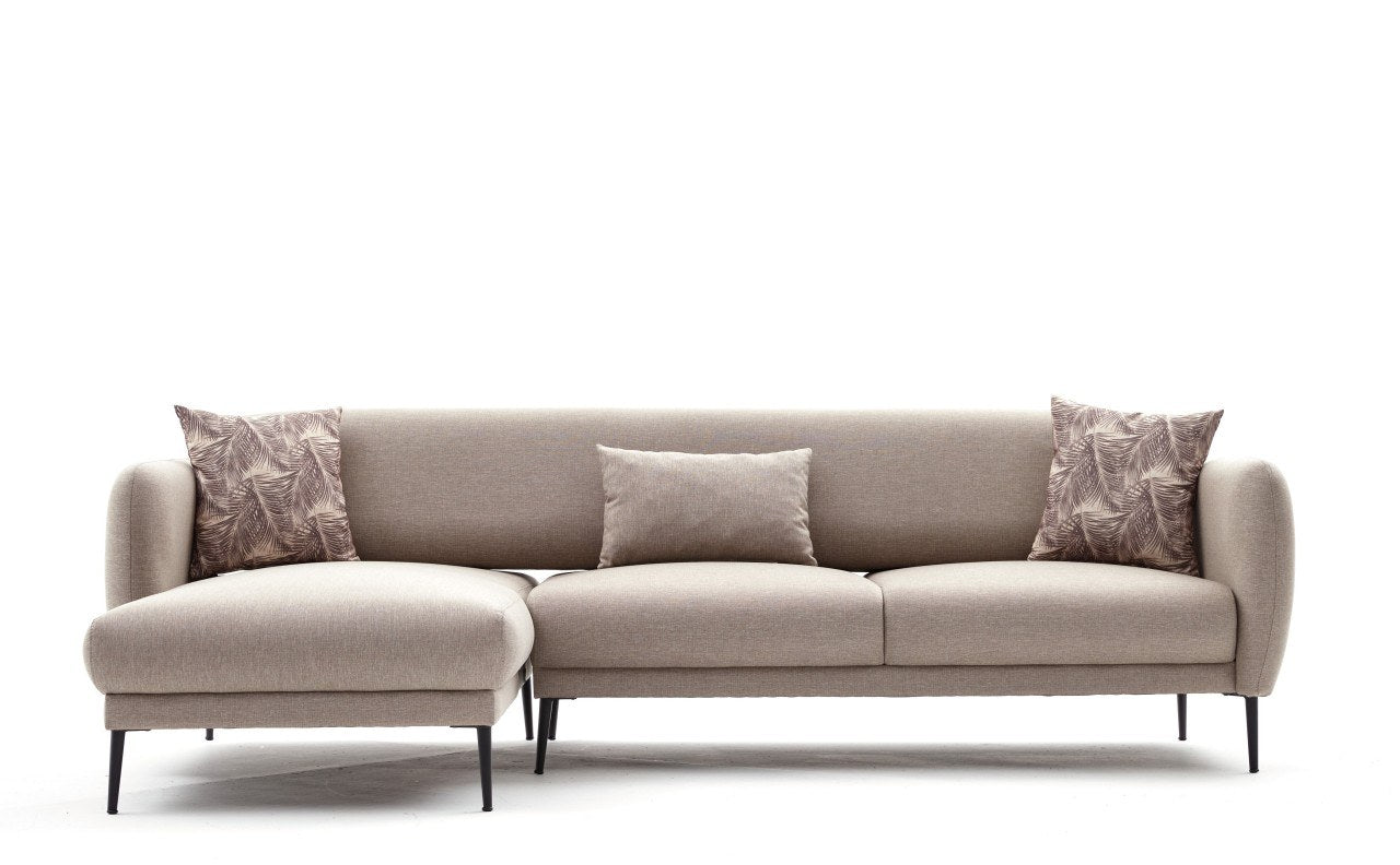 Sofá-cama de canto moderno, creme, 265 cm | Estrutura 100% madeira de faia, tecido antibacteriano, espuma 28 DNS | Elegante e funcional para qualquer espaço, montagem necessária