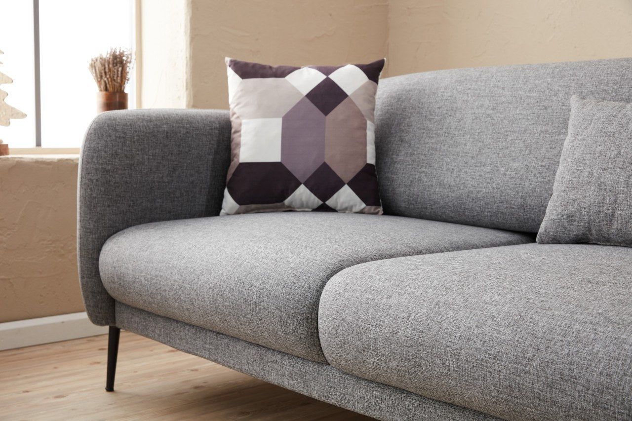 Sofá-cama de canto moderno, cinza, 265 cm | Estrutura 100% madeira de faia, tecido antibacteriano, espuma 28 DNS | Elegante e funcional para espaços de convivência, montagem necessária