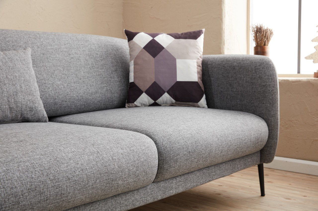 Sofá-cama de canto moderno, cinza, 265 cm | Estrutura 100% madeira de faia, tecido antibacteriano, espuma 28 DNS | Elegante e funcional para espaços de convivência, montagem necessária