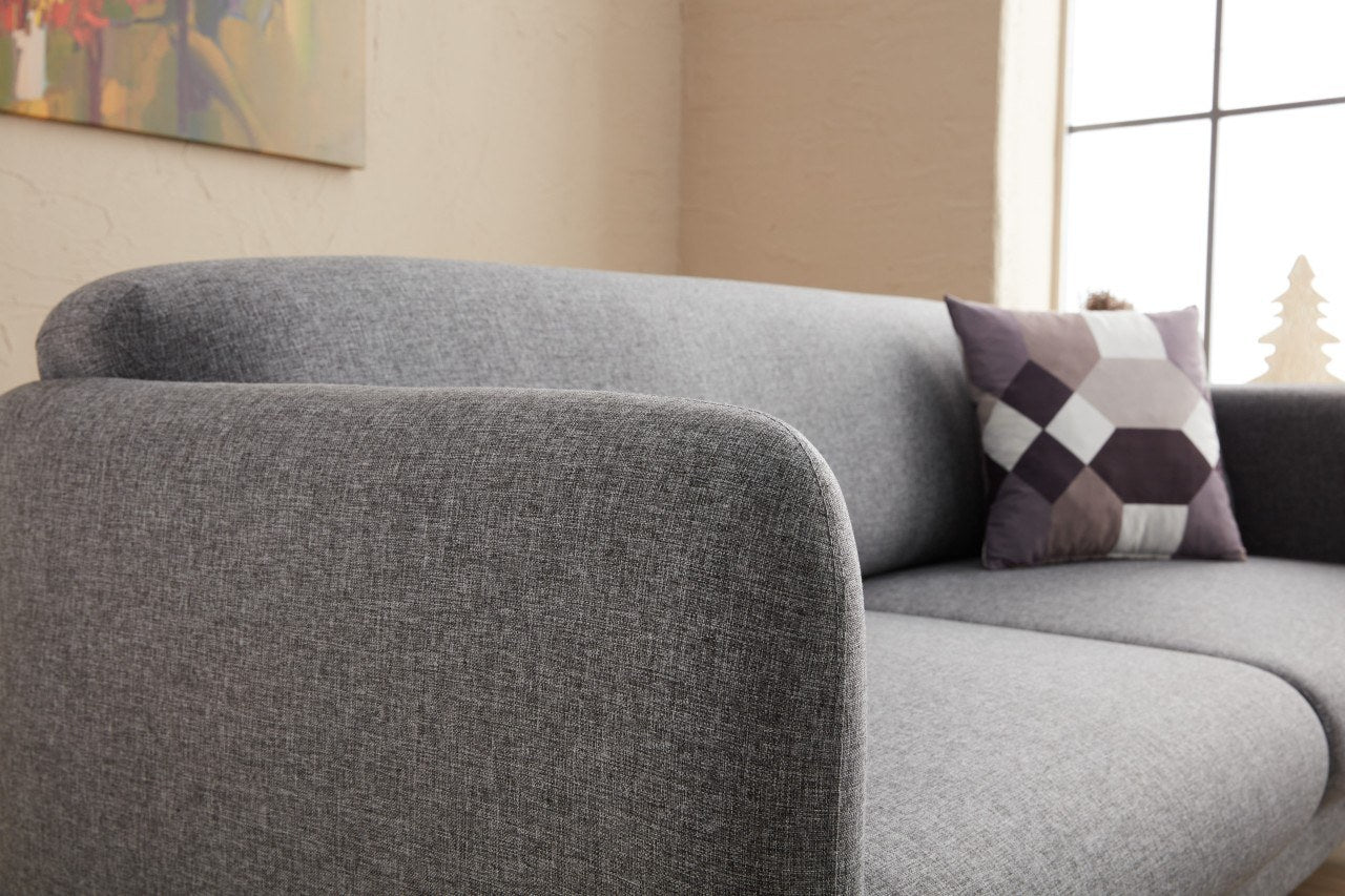 Sofá-cama de canto moderno, cinza, 265 cm | Estrutura 100% madeira de faia, tecido antibacteriano, espuma 28 DNS | Elegante e funcional para espaços de convivência, montagem necessária