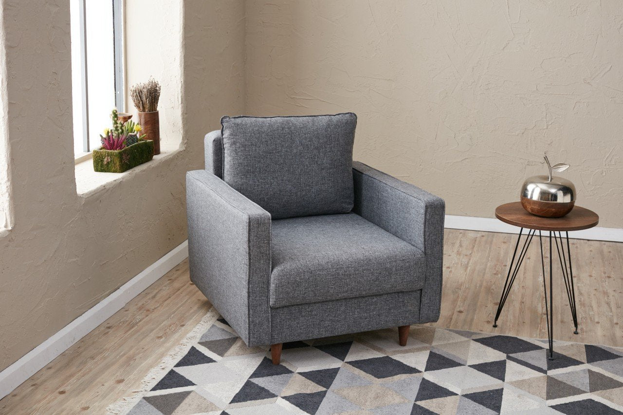 Sofá moderno de 1 lugar, cinza, 85 x 82 x 90 cm | Estrutura de FIR, 100% poliéster, tecido de fácil limpeza, espuma 28 DNS | Perfeito para decoração escandinava e hoteleira