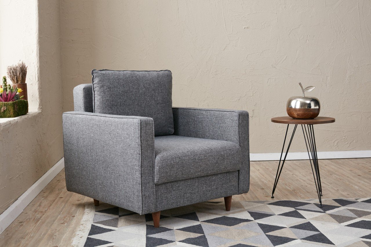 Sofá moderno de 1 lugar, cinza, 85 x 82 x 90 cm | Estrutura de FIR, 100% poliéster, tecido de fácil limpeza, espuma 28 DNS | Perfeito para decoração escandinava e hoteleira