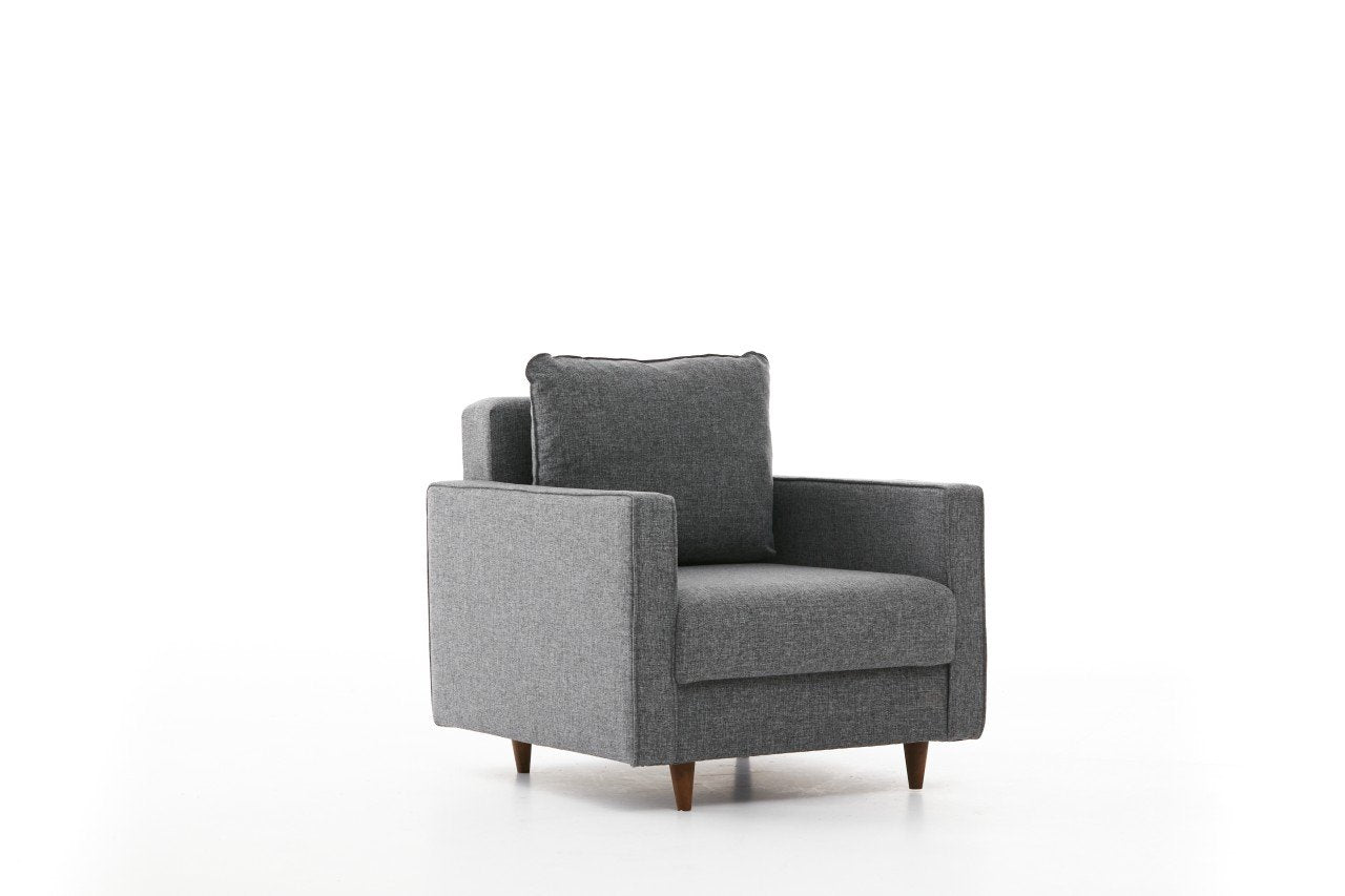 Sofá moderno de 1 lugar, cinza, 85 x 82 x 90 cm | Estrutura de FIR, 100% poliéster, tecido de fácil limpeza, espuma 28 DNS | Perfeito para decoração escandinava e hoteleira