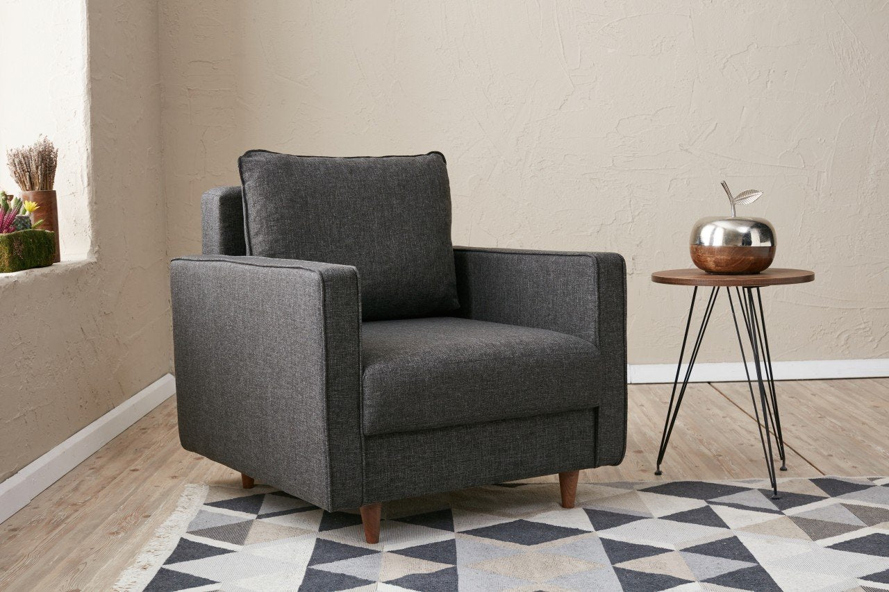 Sofá moderno de 1 lugar, antracite, 85 x 82 x 90 cm | Estrutura em madeira de abeto e aglomerado, 100% poliéster, tecido fácil de limpar | Design escandinavo elegante para residências e hotéis