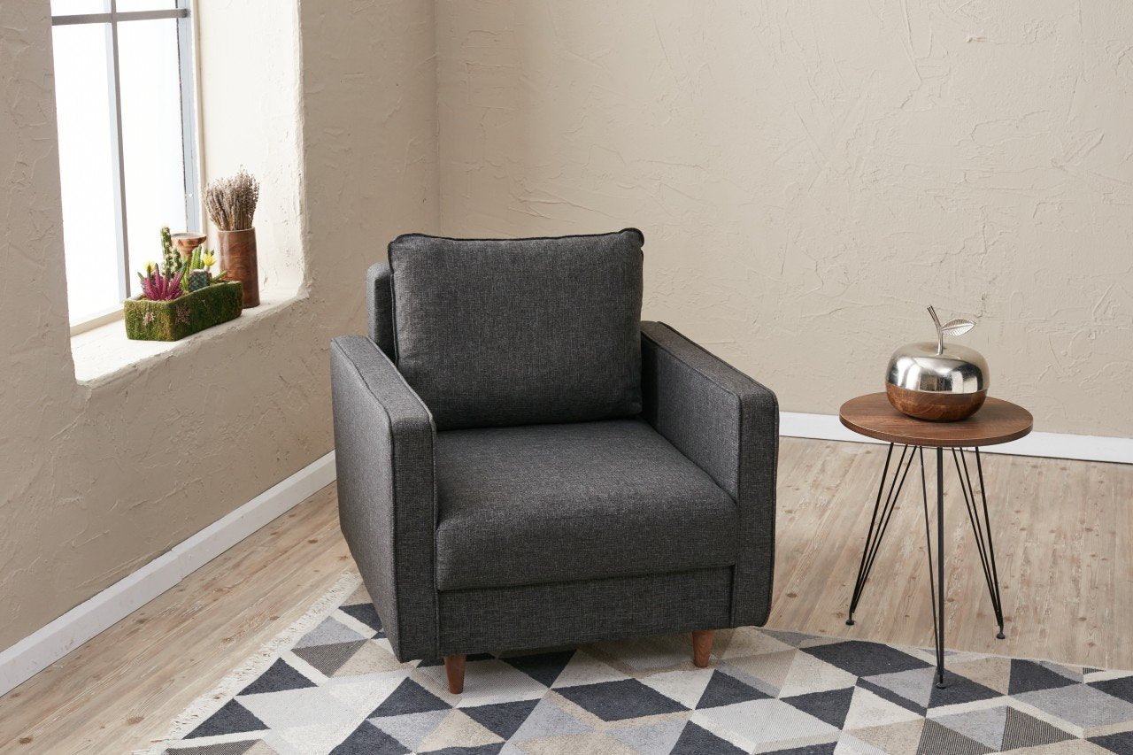 Sofá moderno de 1 lugar, antracite, 85 x 82 x 90 cm | Estrutura em madeira de abeto e aglomerado, 100% poliéster, tecido fácil de limpar | Design escandinavo elegante para residências e hotéis