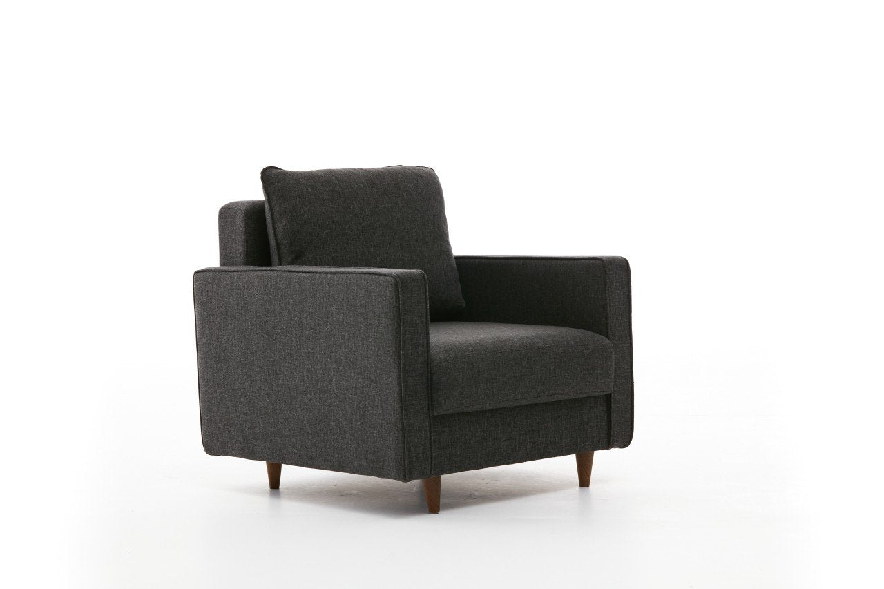 Sofá moderno de 1 lugar, antracite, 85 x 82 x 90 cm | Estrutura em madeira de abeto e aglomerado, 100% poliéster, tecido fácil de limpar | Design escandinavo elegante para residências e hotéis
