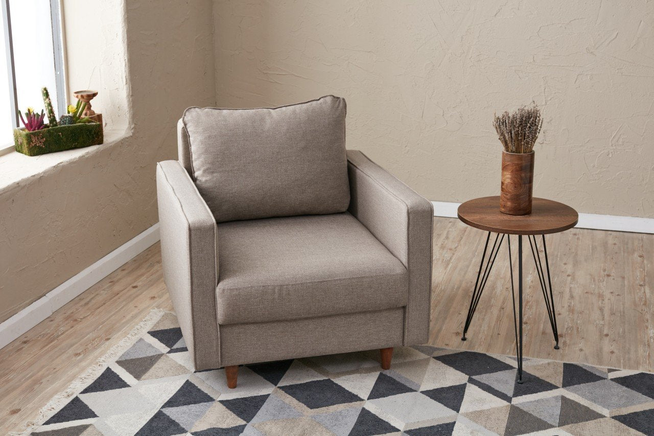Sofá moderno de 1 lugar, cor creme, 85 x 90 x 82 cm | Estrutura de FIR, 100% poliéster, tecido de fácil limpeza, espuma 28 DNS | Perfeito para decoração escandinava e hoteleira