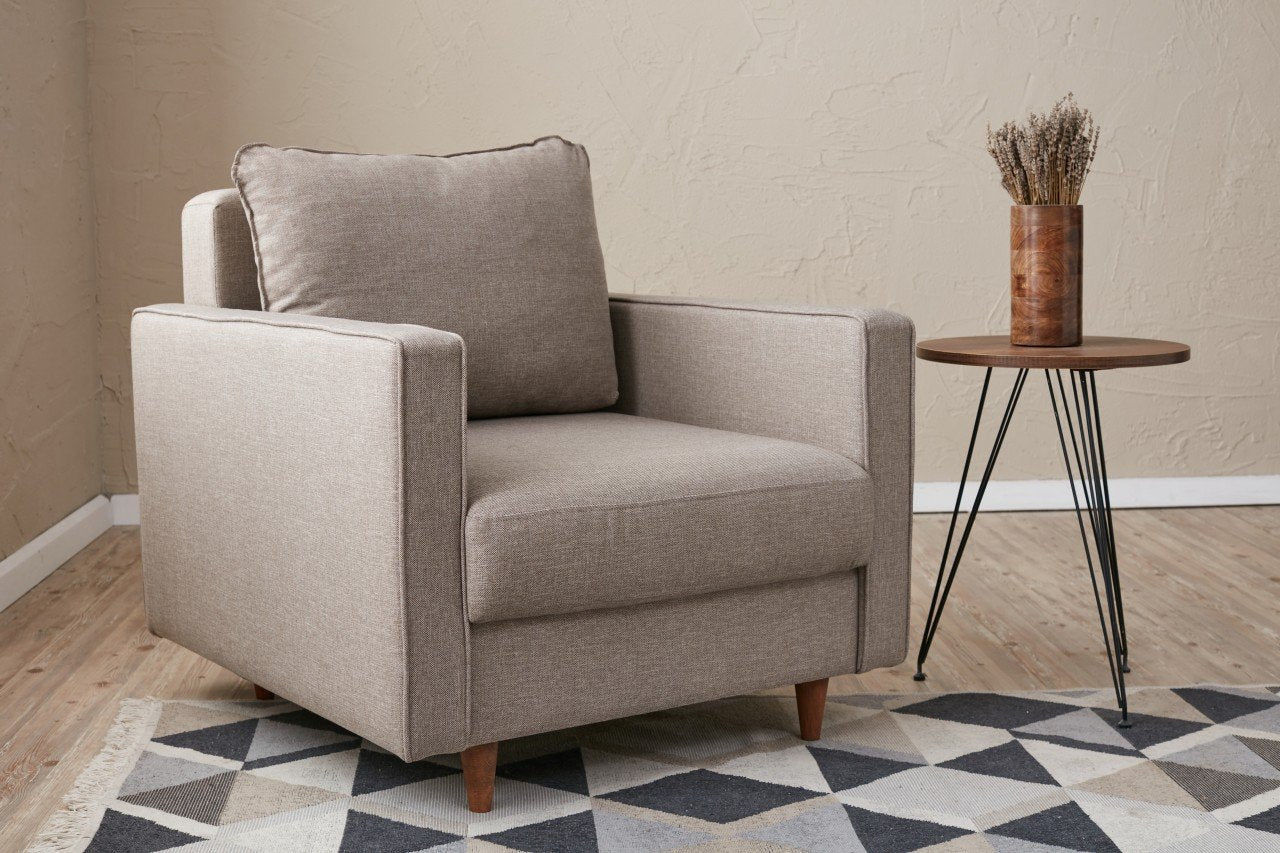 Sofá moderno de 1 lugar, cor creme, 85 x 90 x 82 cm | Estrutura de FIR, 100% poliéster, tecido de fácil limpeza, espuma 28 DNS | Perfeito para decoração escandinava e hoteleira