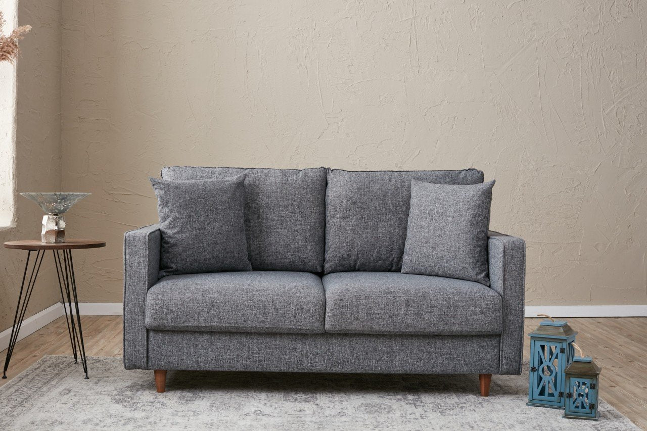 Sofá moderno de 2 lugares, cinza, 155 cm | Estrutura de abeto e aglomerado, 100% poliéster, fácil de limpar | Perfeito para hotéis e espaços de estilo escandinavo
