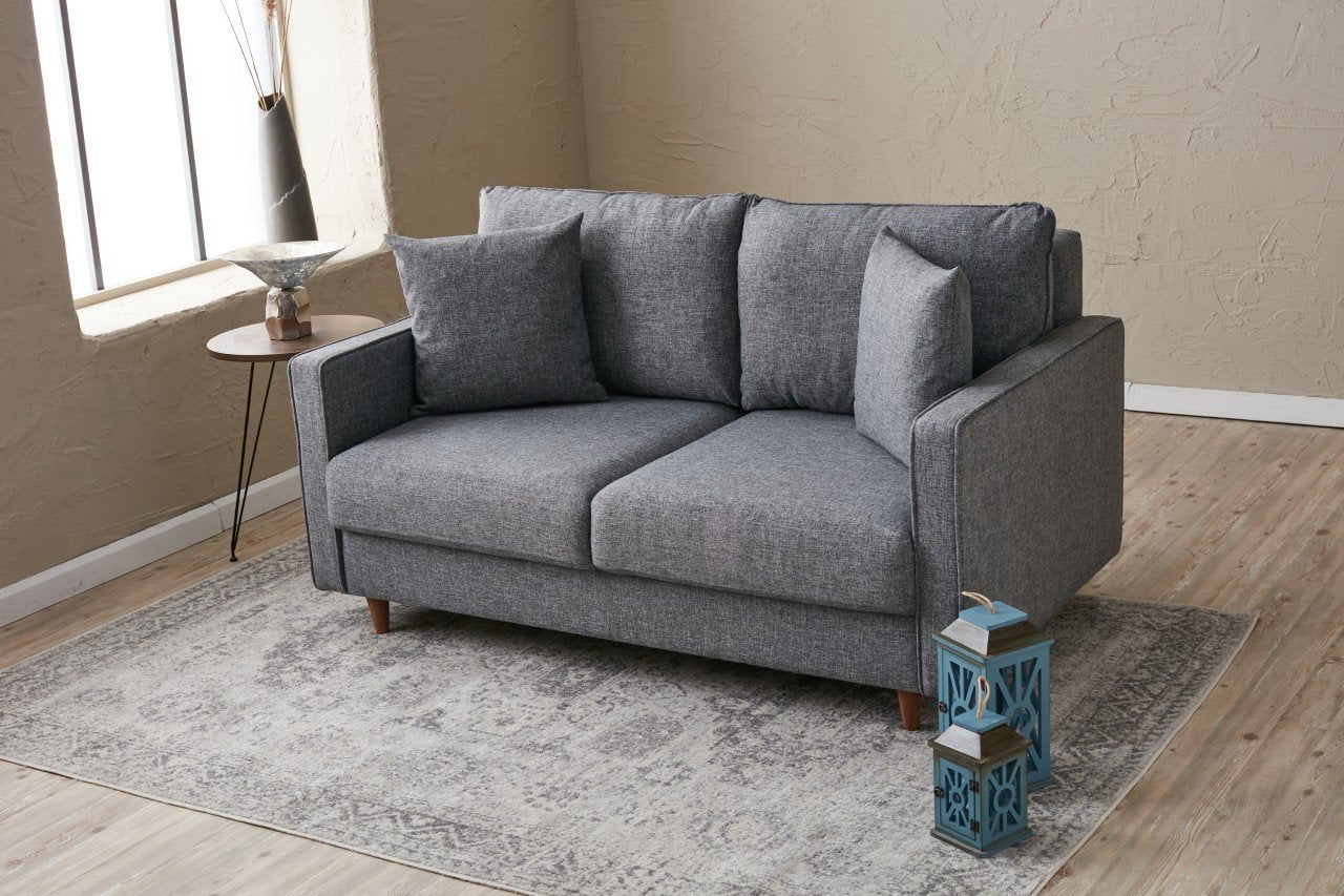 Sofá moderno de 2 lugares, cinza, 155 cm | Estrutura de abeto e aglomerado, 100% poliéster, fácil de limpar | Perfeito para hotéis e espaços de estilo escandinavo