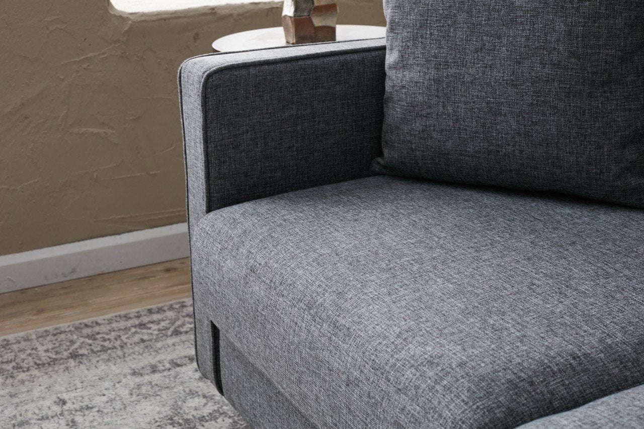 Sofá moderno de 2 lugares, cinza, 155 cm | Estrutura de abeto e aglomerado, 100% poliéster, fácil de limpar | Perfeito para hotéis e espaços de estilo escandinavo