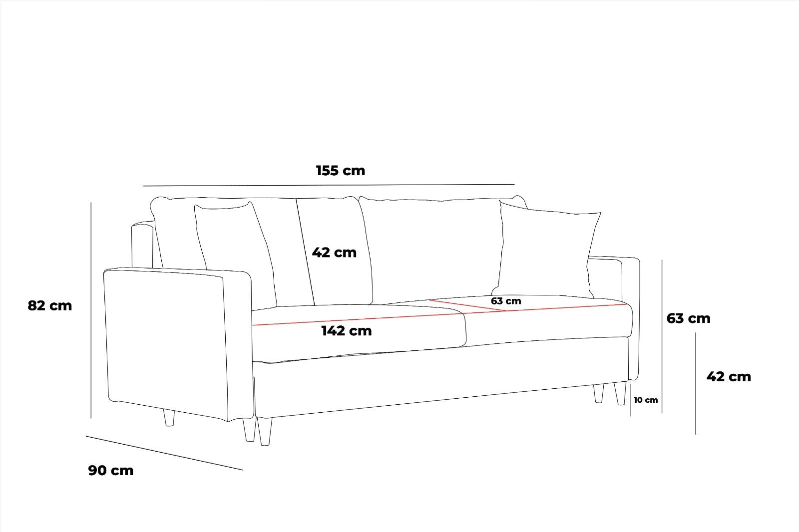 Sofá moderno de 2 lugares, cinza, 155 cm | Estrutura de abeto e aglomerado, 100% poliéster, fácil de limpar | Perfeito para hotéis e espaços de estilo escandinavo