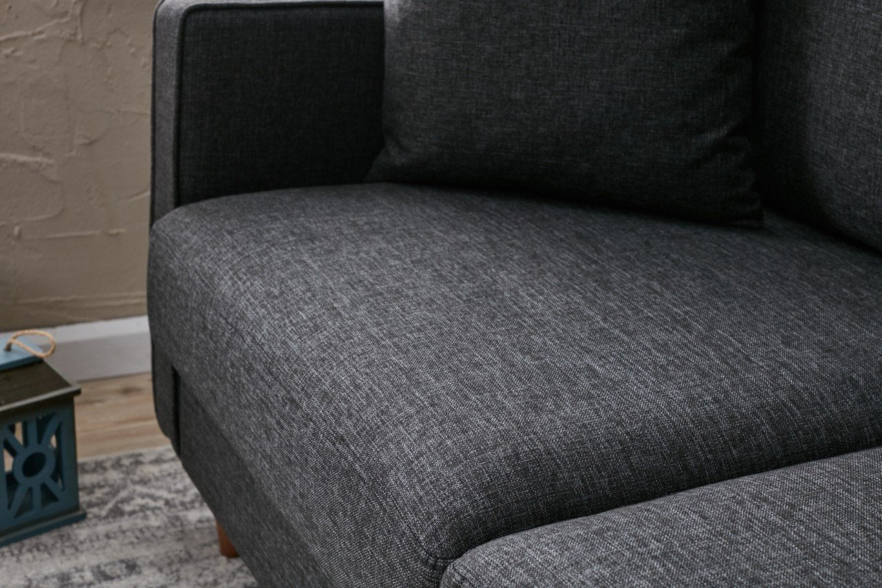 Sofá moderno de 2 lugares, antracite, 155 x 82 x 90 cm | Estrutura em madeira de abeto e aglomerado, 100% poliéster, tecido fácil de limpar | Design escandinavo elegante para residências e hotéis
