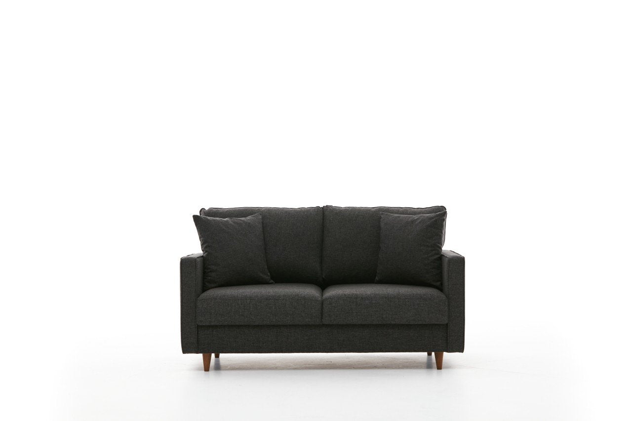 Sofá moderno de 2 lugares, antracite, 155 x 82 x 90 cm | Estrutura em madeira de abeto e aglomerado, 100% poliéster, tecido fácil de limpar | Design escandinavo elegante para residências e hotéis