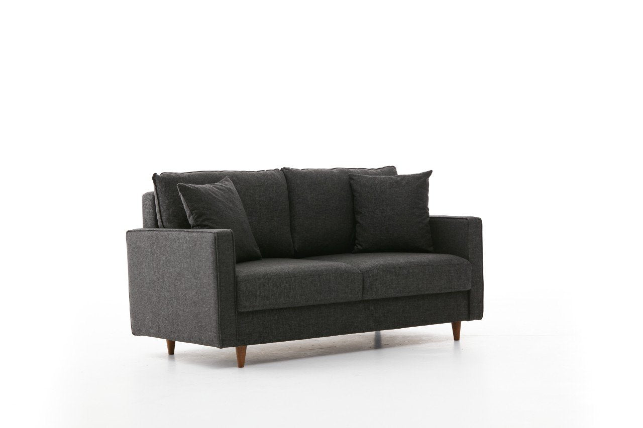 Sofá moderno de 2 lugares, antracite, 155 x 82 x 90 cm | Estrutura em madeira de abeto e aglomerado, 100% poliéster, tecido fácil de limpar | Design escandinavo elegante para residências e hotéis