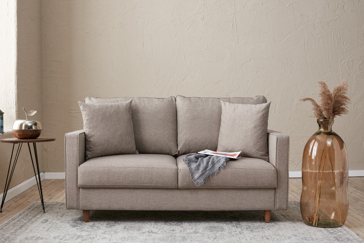 Sofá moderno de 2 lugares, cor creme, 155 x 82 x 90 cm | Estrutura de FIR, 100% poliéster, tecido de fácil limpeza, espuma 28 DNS | Design escandinavo elegante para residências e hotéis