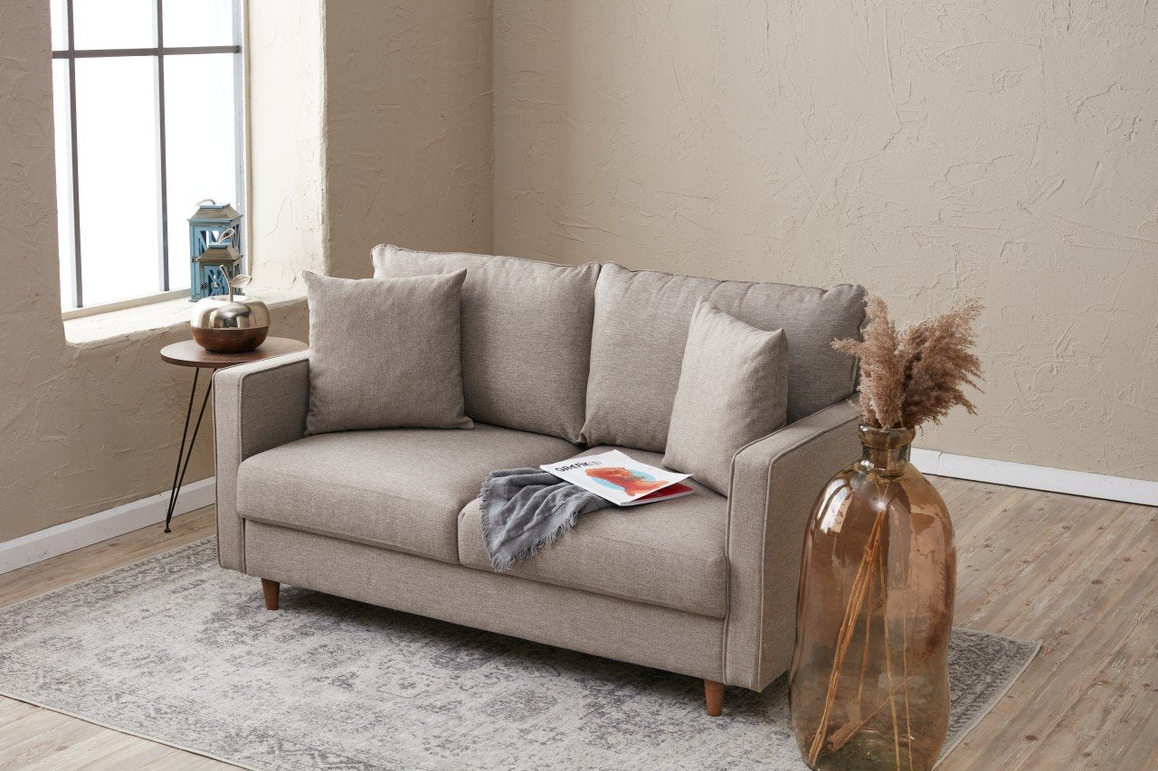 Sofá moderno de 2 lugares, cor creme, 155 x 82 x 90 cm | Estrutura de FIR, 100% poliéster, tecido de fácil limpeza, espuma 28 DNS | Design escandinavo elegante para residências e hotéis