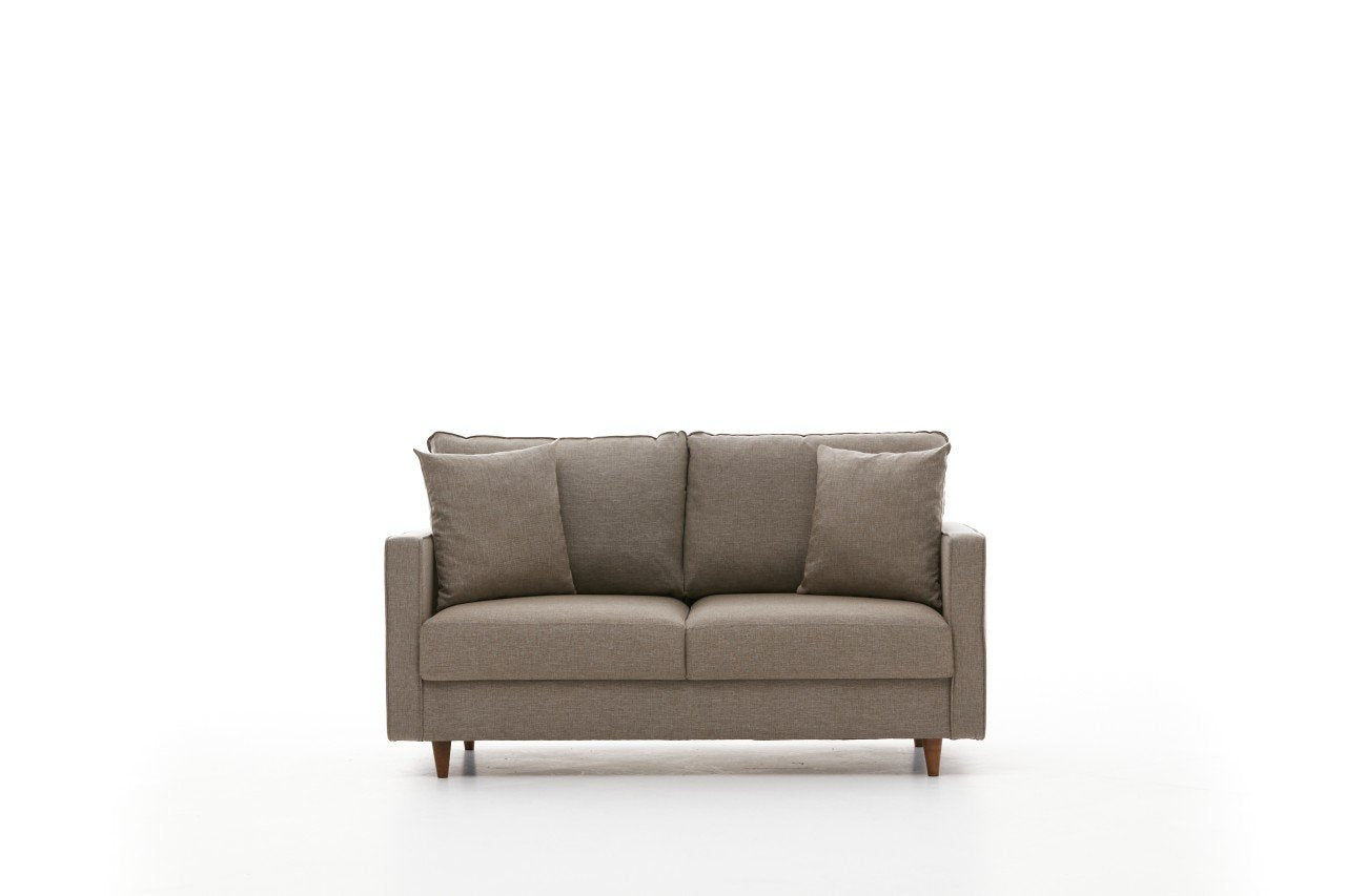 Sofá moderno de 2 lugares, cor creme, 155 x 82 x 90 cm | Estrutura de FIR, 100% poliéster, tecido de fácil limpeza, espuma 28 DNS | Design escandinavo elegante para residências e hotéis