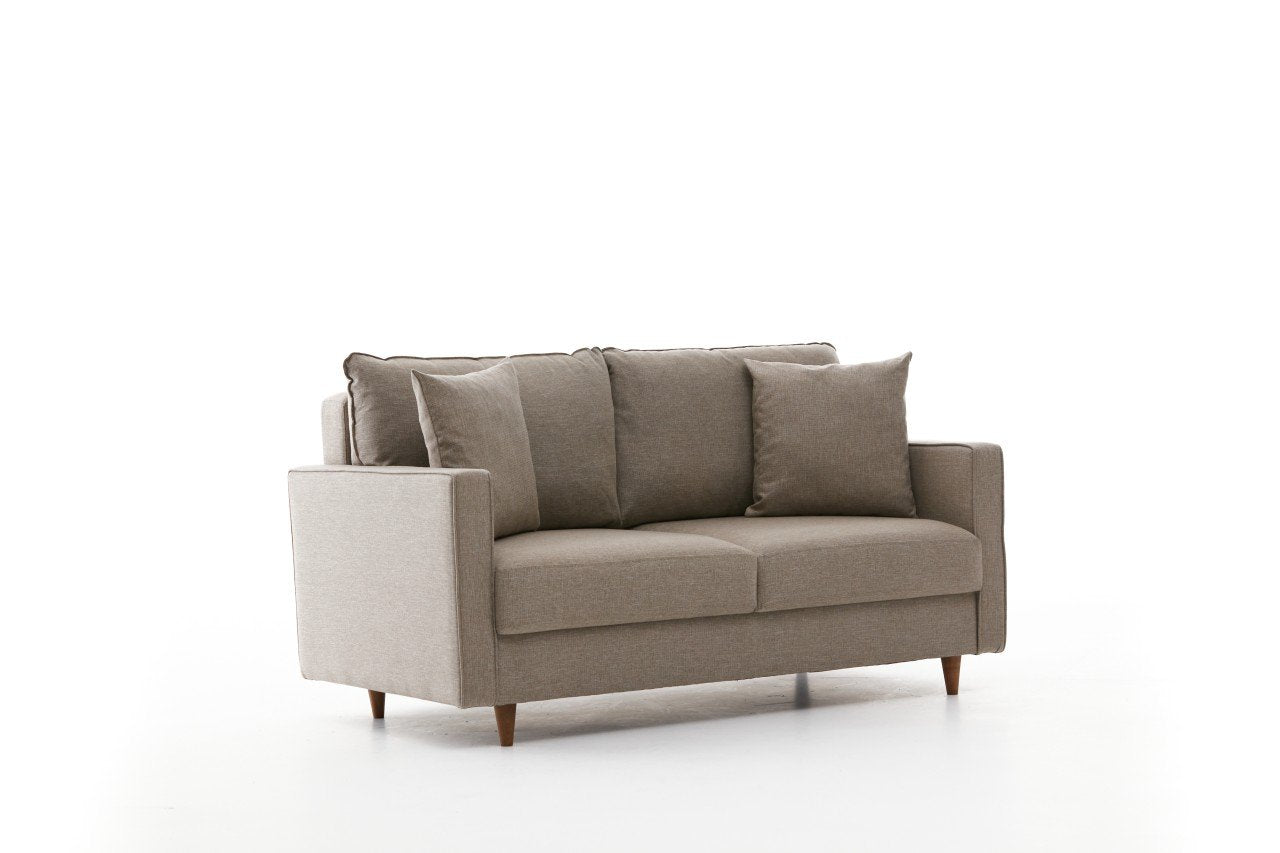 Sofá moderno de 2 lugares, cor creme, 155 x 82 x 90 cm | Estrutura de FIR, 100% poliéster, tecido de fácil limpeza, espuma 28 DNS | Design escandinavo elegante para residências e hotéis