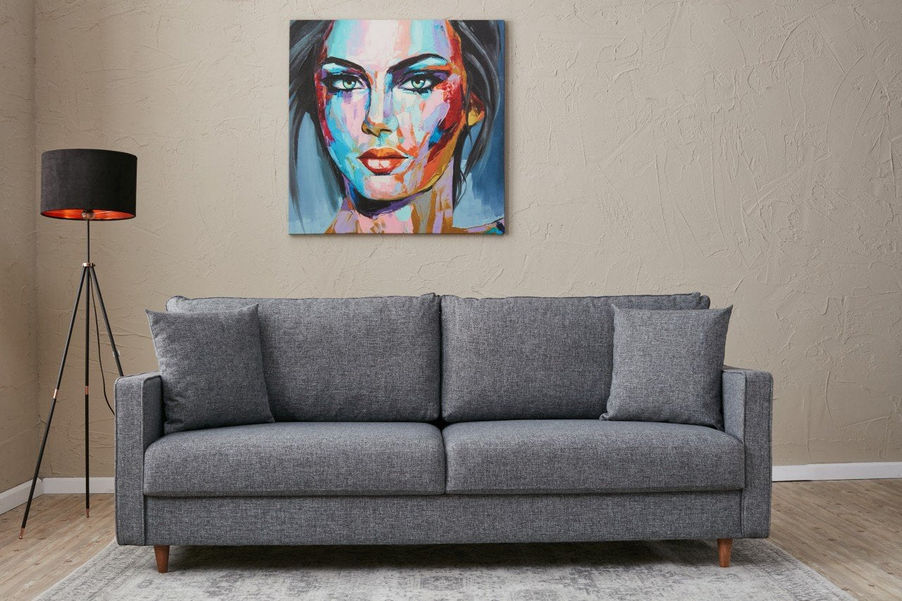 Sofá moderno de 3 lugares, cinza, 210 cm | Estrutura de abeto e aglomerado, 100% poliéster, fácil de limpar | Perfeito para salas de estar de hotéis e de estilo escandinavo