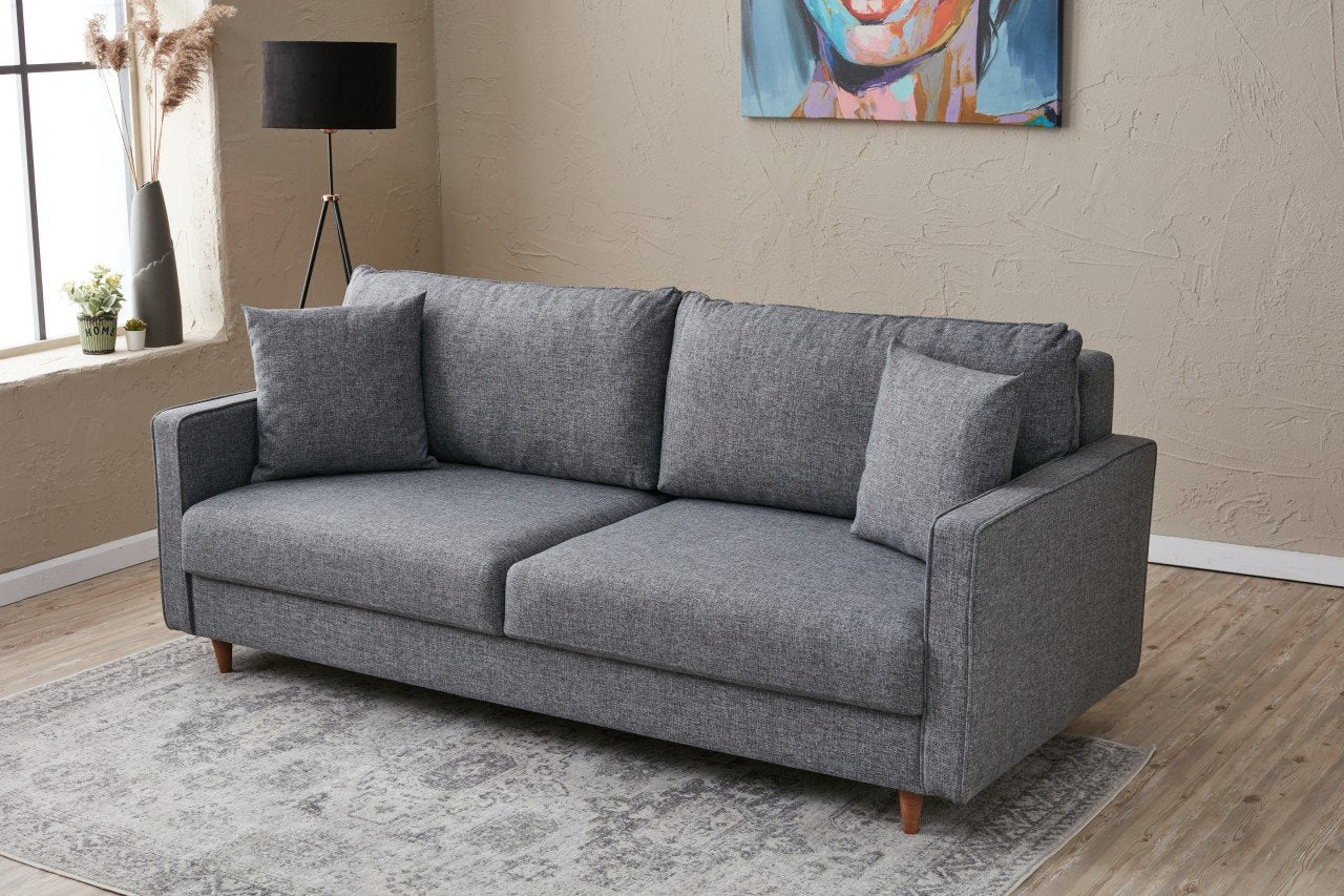 Sofá moderno de 3 lugares, cinza, 210 cm | Estrutura de abeto e aglomerado, 100% poliéster, fácil de limpar | Perfeito para salas de estar de hotéis e de estilo escandinavo