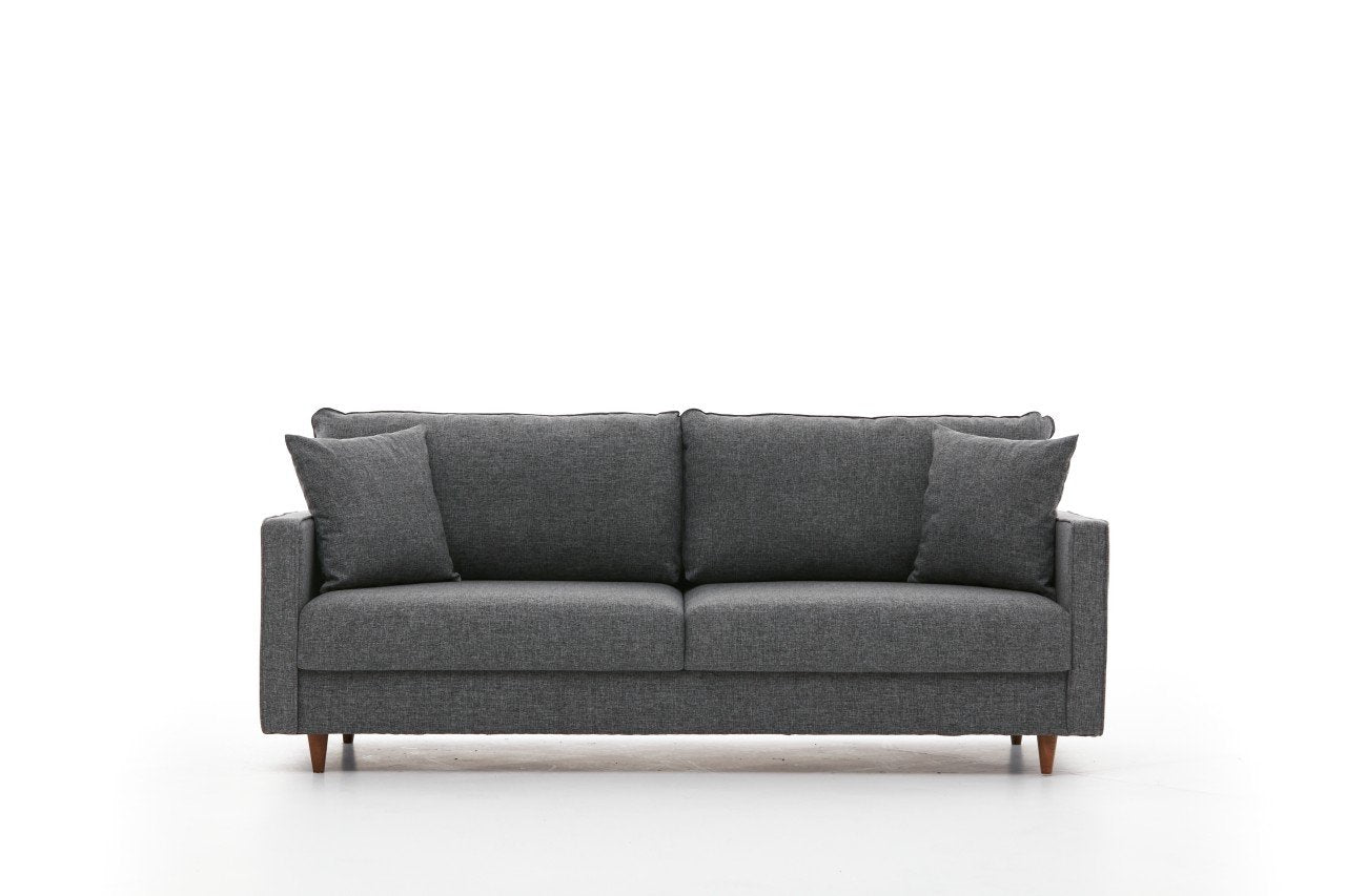 Sofá moderno de 3 lugares, cinza, 210 cm | Estrutura de abeto e aglomerado, 100% poliéster, fácil de limpar | Perfeito para salas de estar de hotéis e de estilo escandinavo