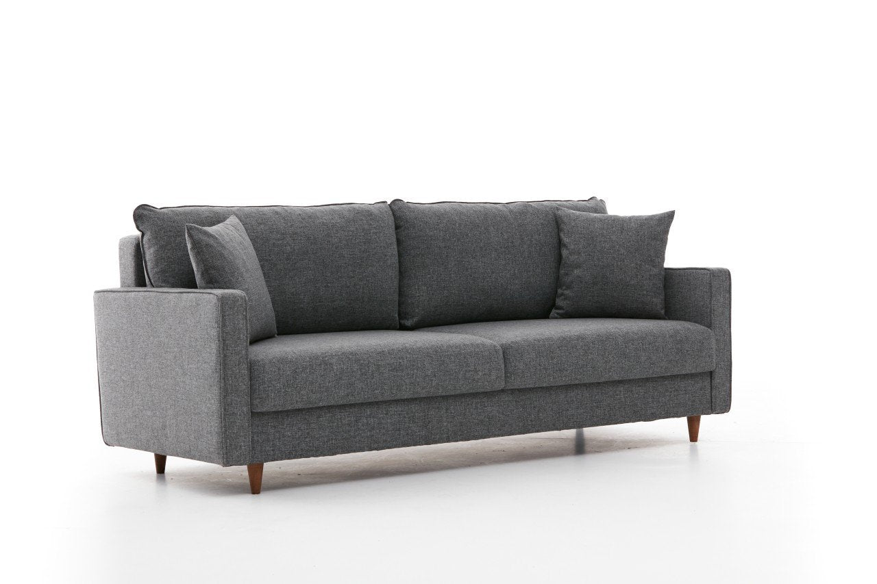 Sofá moderno de 3 lugares, cinza, 210 cm | Estrutura de abeto e aglomerado, 100% poliéster, fácil de limpar | Perfeito para salas de estar de hotéis e de estilo escandinavo