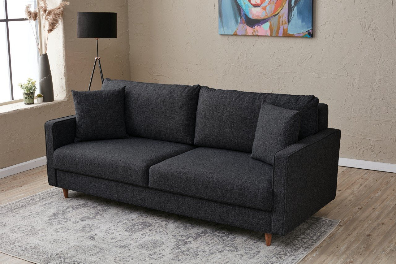 Sofá moderno de 3 lugares, antracite, 210 cm | Estrutura em abeto e aglomerado, 100% poliéster, fácil de limpar | Design escandinavo elegante para residências e hotéis