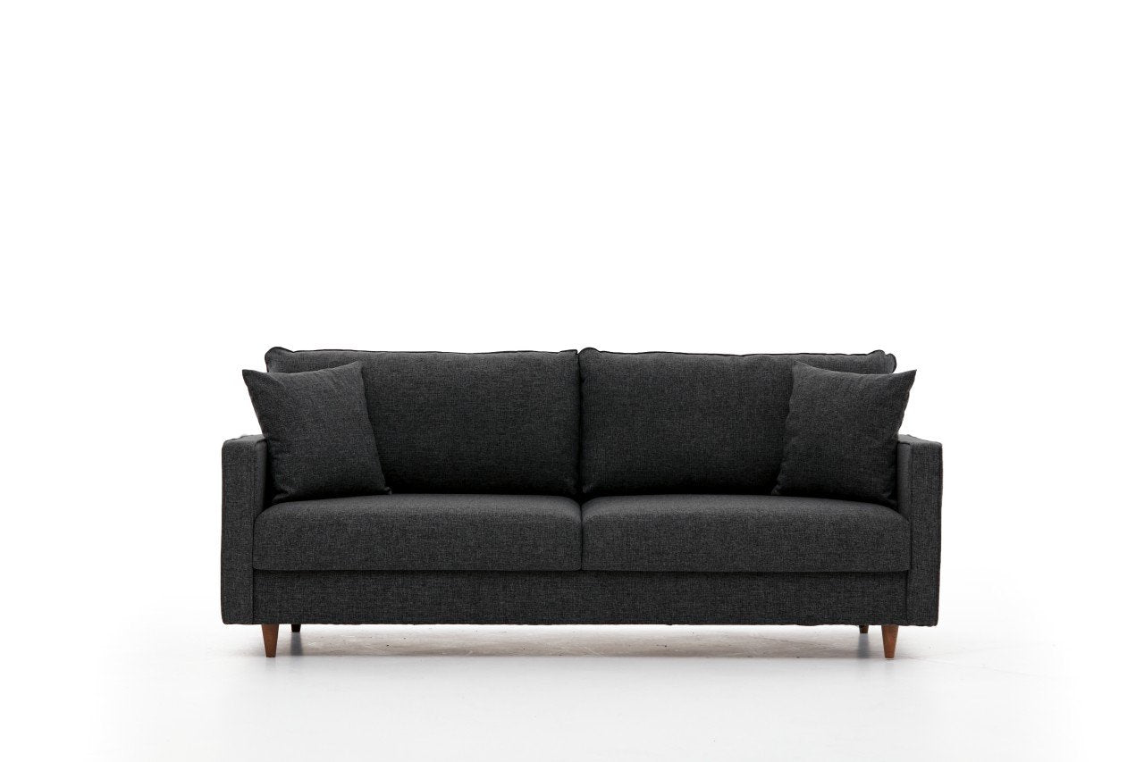 Sofá moderno de 3 lugares, antracite, 210 cm | Estrutura em abeto e aglomerado, 100% poliéster, fácil de limpar | Design escandinavo elegante para residências e hotéis