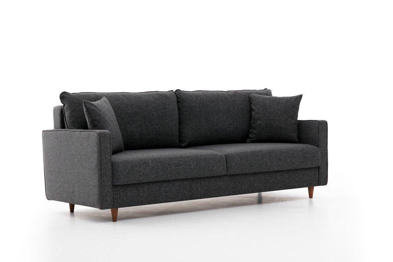 Sofá moderno de 3 lugares, antracite, 210 cm | Estrutura em abeto e aglomerado, 100% poliéster, fácil de limpar | Design escandinavo elegante para residências e hotéis