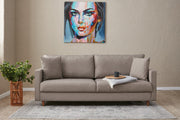 Sofá moderno de 3 lugares, cor creme, 210 cm | Estrutura de madeira de abeto e aglomerado, 100% poliéster, tecido fácil de limpar | Perfeito para decoração escandinava e hoteleira