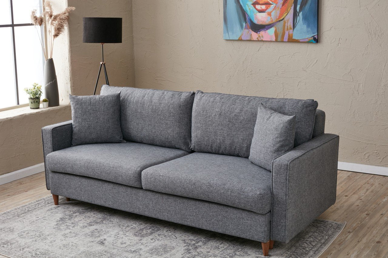 Sofá-cama moderno de 3 lugares, cinza, 210 x 90 x 82 cm | 100% poliéster, tecido fácil de limpar, espuma 28 DNS | Perfeito para salas de estar e quartos de hóspedes elegantes