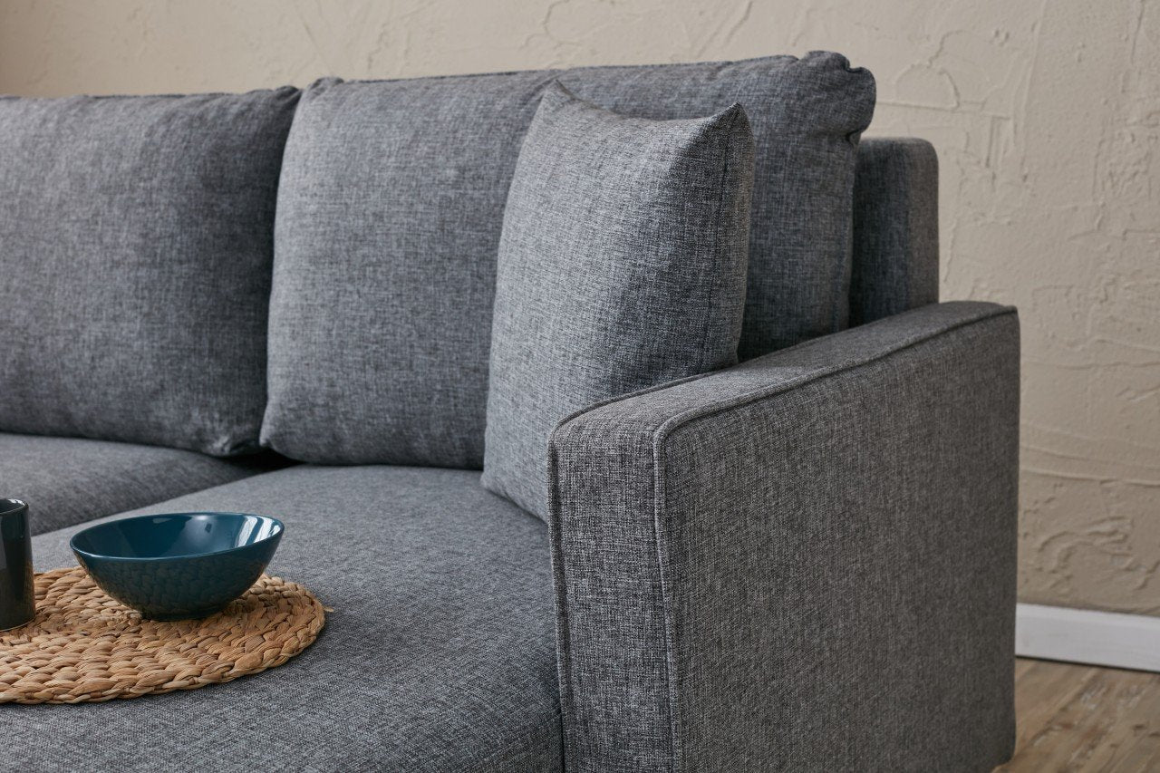 Sofá-cama moderno de 3 lugares, cinza, 210 x 90 x 82 cm | 100% poliéster, tecido fácil de limpar, espuma 28 DNS | Perfeito para salas de estar e quartos de hóspedes elegantes