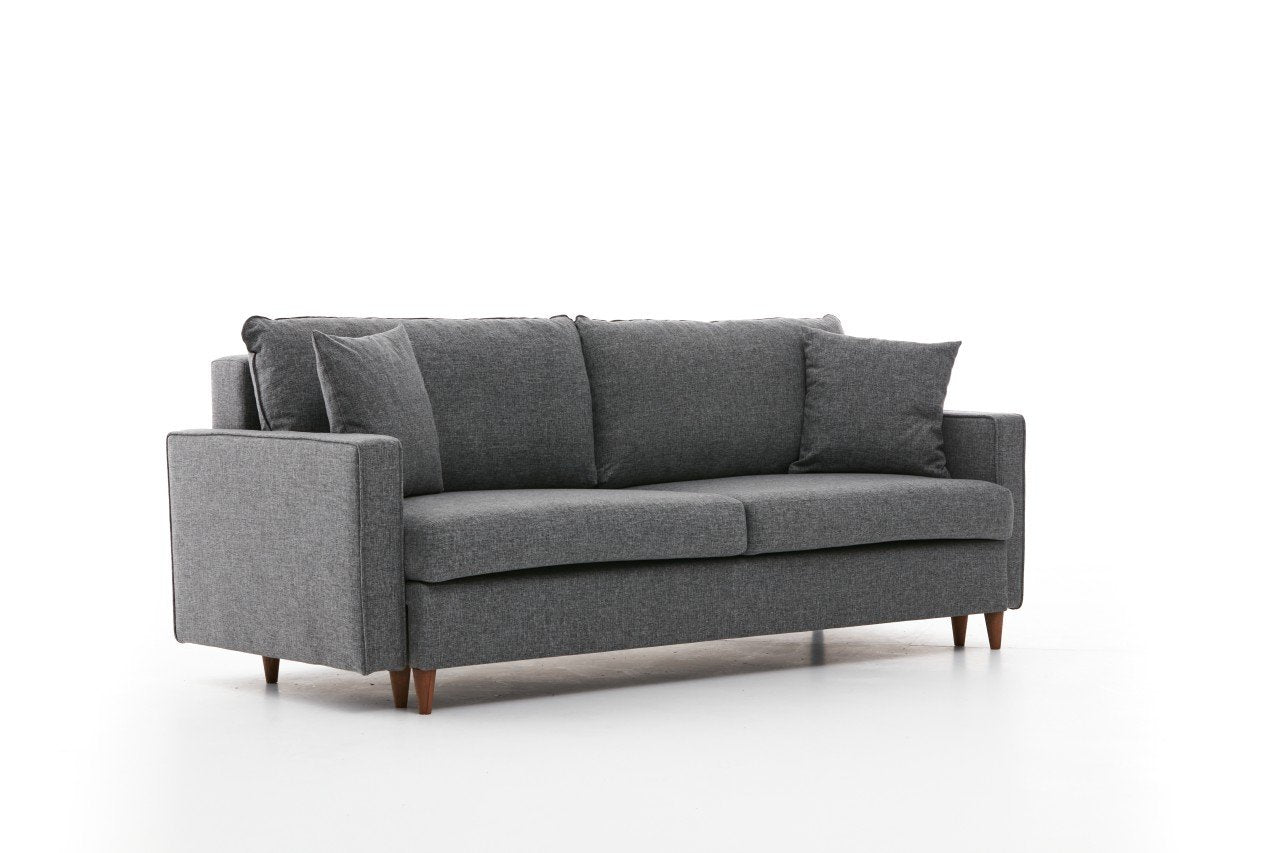 Sofá-cama moderno de 3 lugares, cinza, 210 x 90 x 82 cm | 100% poliéster, tecido fácil de limpar, espuma 28 DNS | Perfeito para salas de estar e quartos de hóspedes elegantes