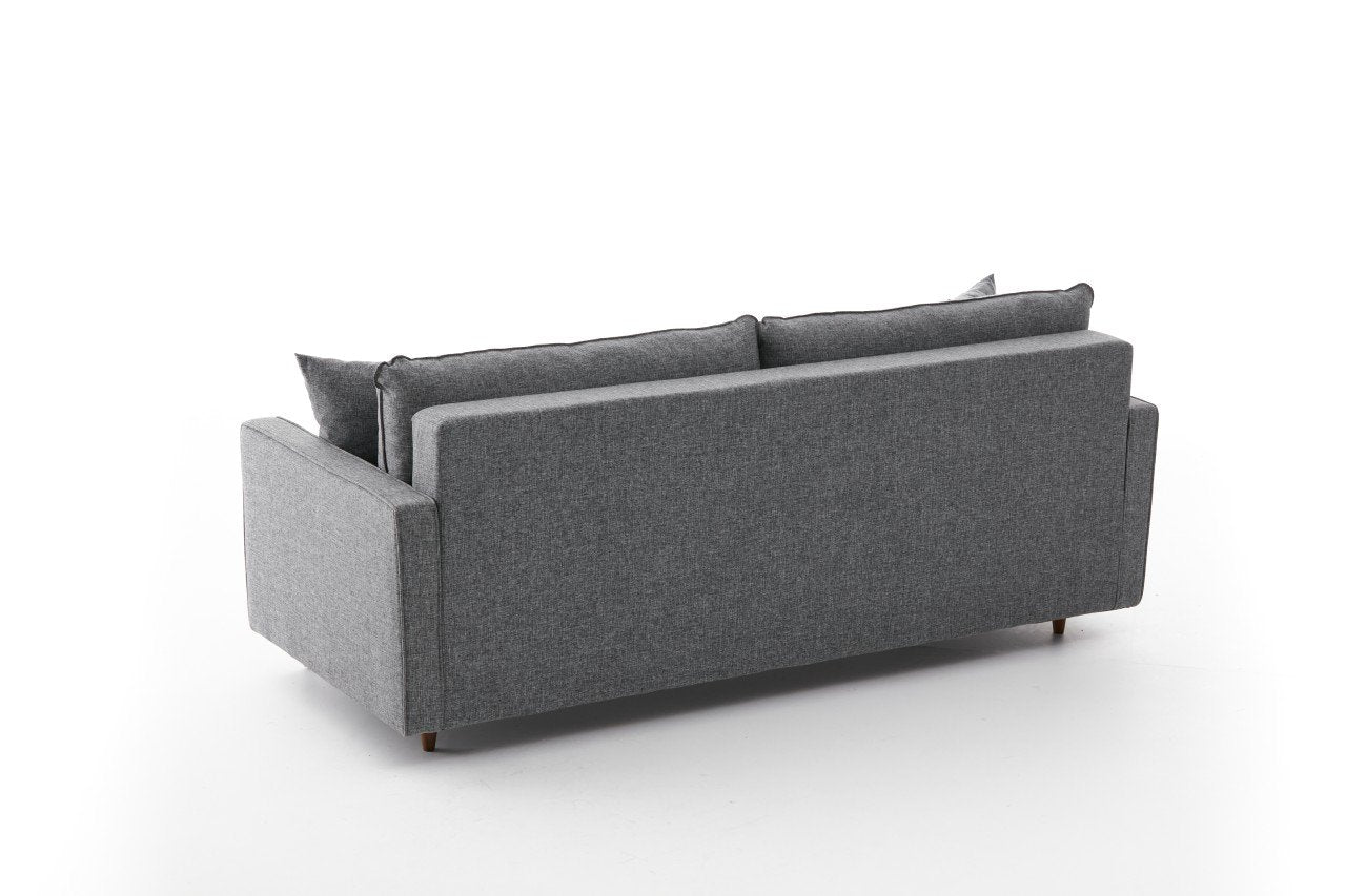 Sofá-cama moderno de 3 lugares, cinza, 210 x 90 x 82 cm | 100% poliéster, tecido fácil de limpar, espuma 28 DNS | Perfeito para salas de estar e quartos de hóspedes elegantes