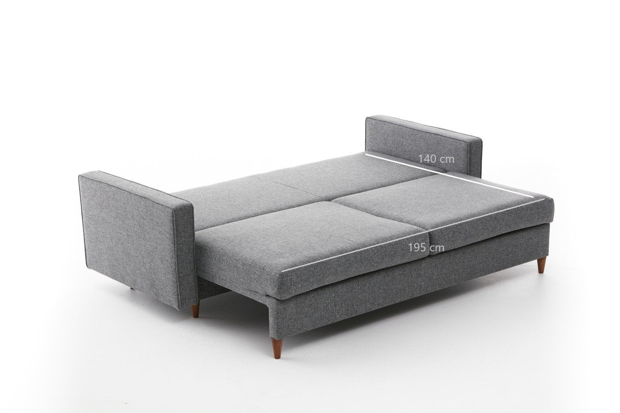 Sofá-cama moderno de 3 lugares, cinza, 210 x 90 x 82 cm | 100% poliéster, tecido fácil de limpar, espuma 28 DNS | Perfeito para salas de estar e quartos de hóspedes elegantes