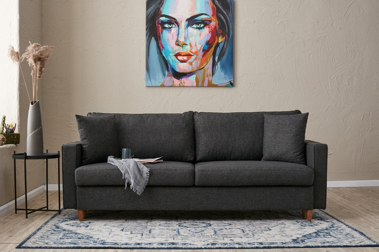 Sofá-cama moderno de 3 lugares, antracite, 210 x 90 x 82 cm | 100% poliéster, fácil de limpar, espuma 28 DNS | Perfeito para salas de estar e quartos de hóspedes elegantes