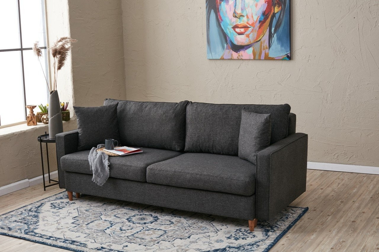 Sofá-cama moderno de 3 lugares, antracite, 210 x 90 x 82 cm | 100% poliéster, fácil de limpar, espuma 28 DNS | Perfeito para salas de estar e quartos de hóspedes elegantes