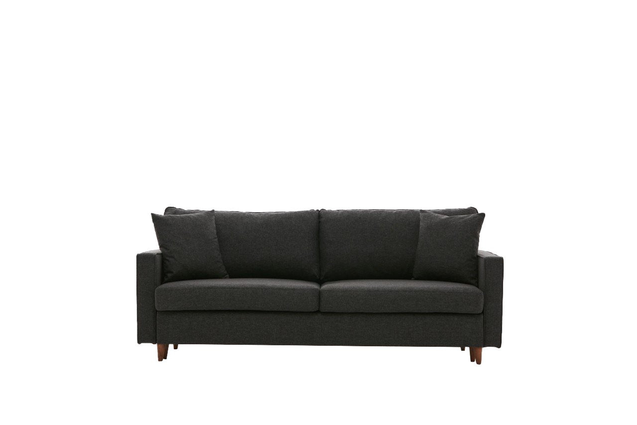 Sofá-cama moderno de 3 lugares, antracite, 210 x 90 x 82 cm | 100% poliéster, fácil de limpar, espuma 28 DNS | Perfeito para salas de estar e quartos de hóspedes elegantes